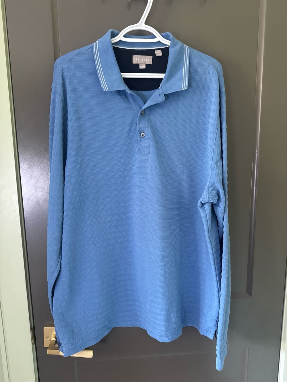 Ted Baker Light Blue Long Sleeve Polo Sweater, like new, XL